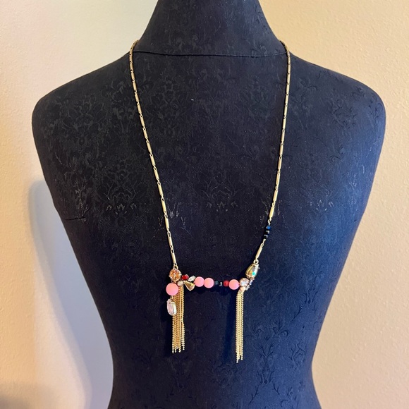 ❤️ J. Crew Tassel Gemstone Multicolor Necklace in gold metal, pink accents - Picture 4 of 6